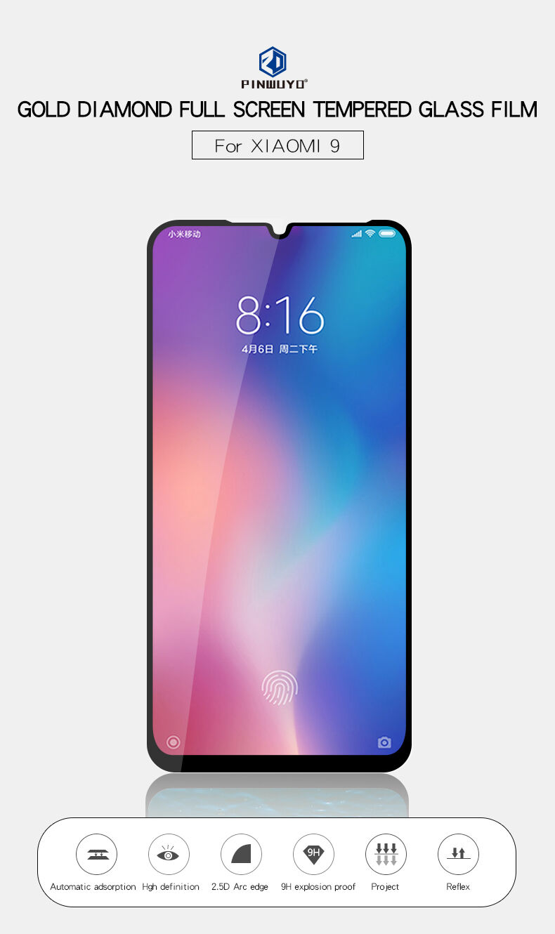 Pinwuyo edzett 3D üveg Xiaomi Mi 9 - fekete