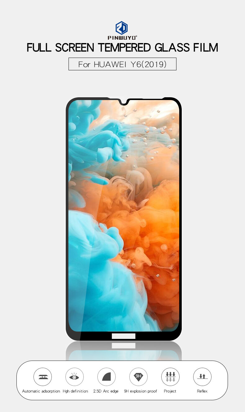 Pinwuyo edzett 2,5D üveg Huawei Y6 (2019) - fekete