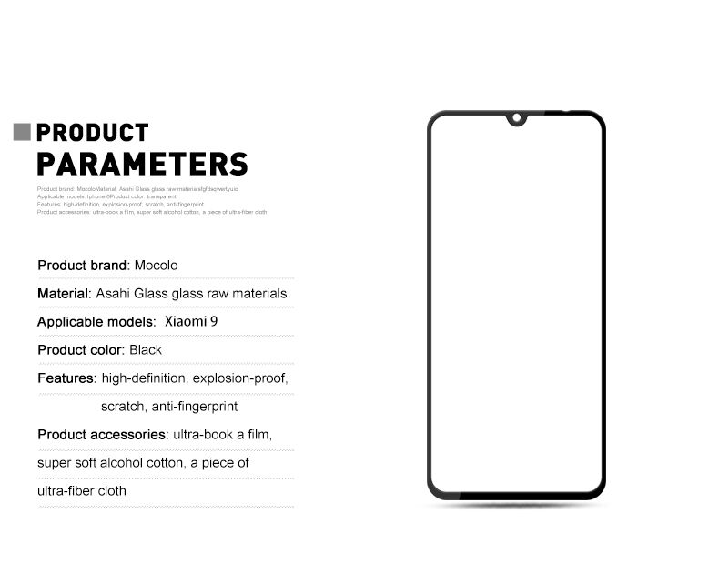 Mocolo edzett 3D üveg Xiaomi Mi 9 - fekete