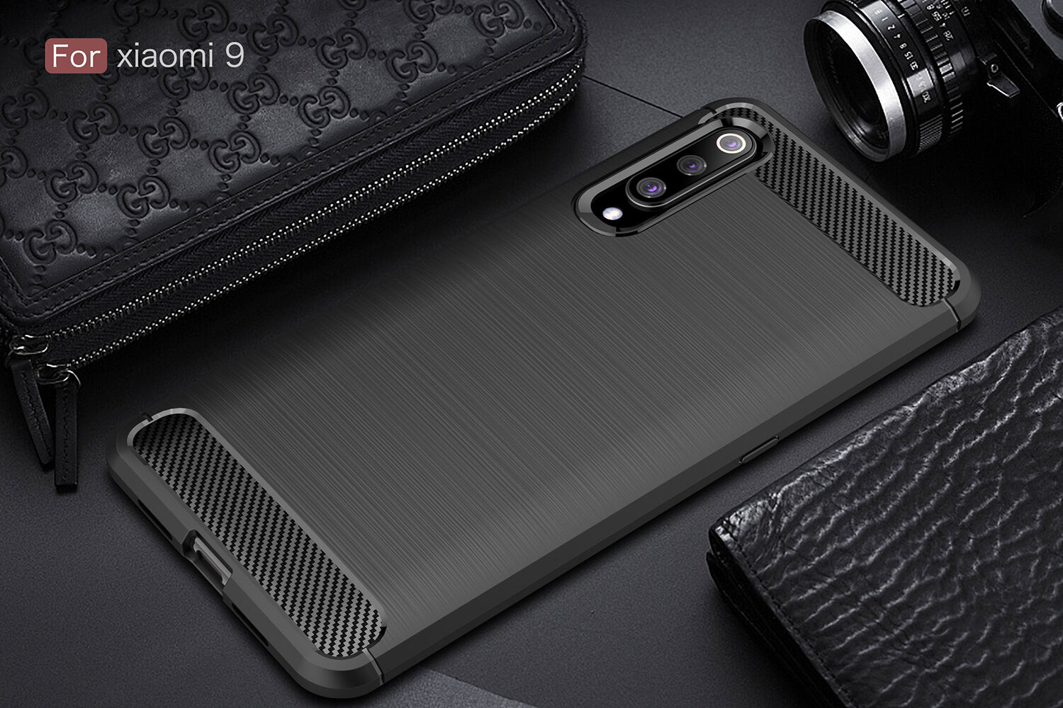 Műanyag tok csiszolt textúrával Xiaomi Mi 9 - sötétkék