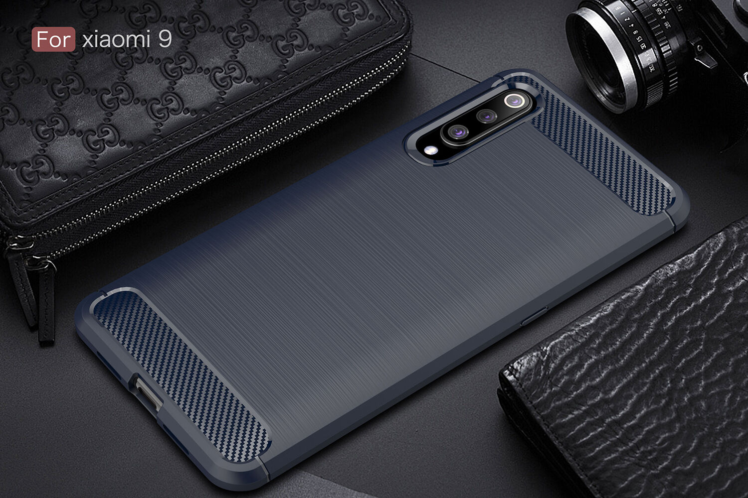 Műanyag tok csiszolt textúrával Xiaomi Mi 9 - sötétkék