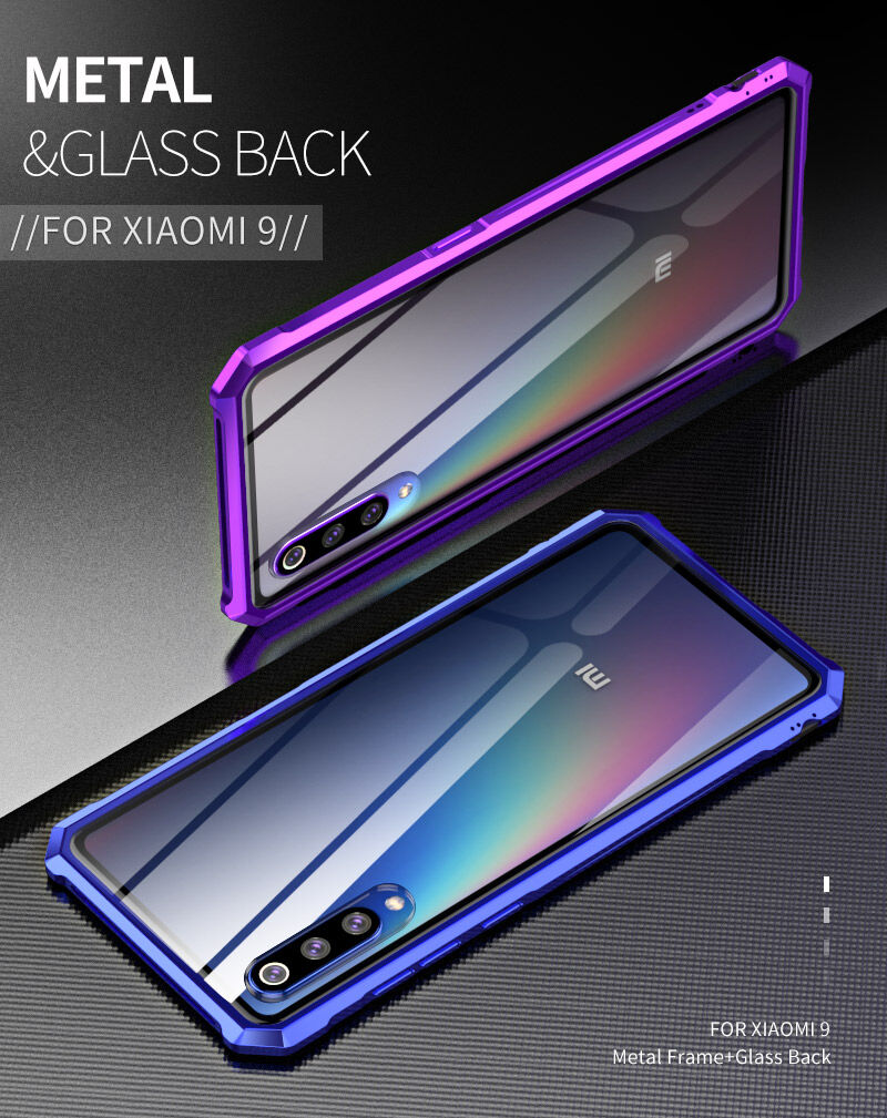 Tok fém kerettel és edzett üveggel Xiaomi Mi 9 - kék