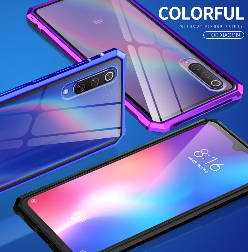 Tok fém kerettel és edzett üveggel Xiaomi Mi 9 - kék