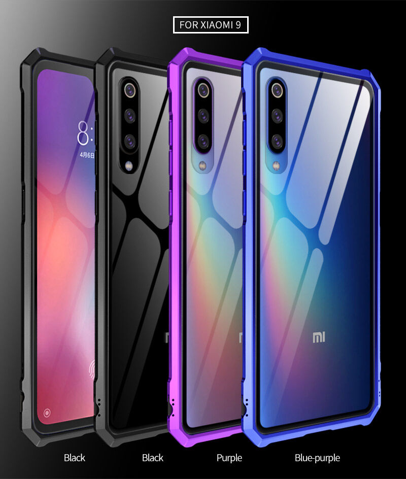 Tok fém kerettel és edzett üveggel Xiaomi Mi 9 - kék