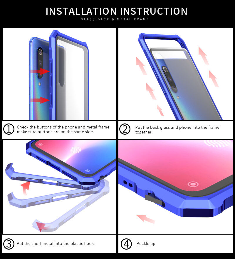 Tok fém kerettel és edzett üveggel Xiaomi Mi 9 - kék