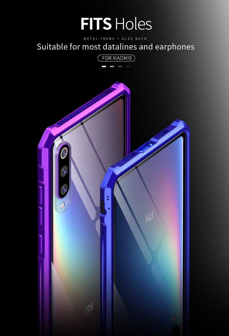Tok fém kerettel és edzett üveggel Xiaomi Mi 9 - kék