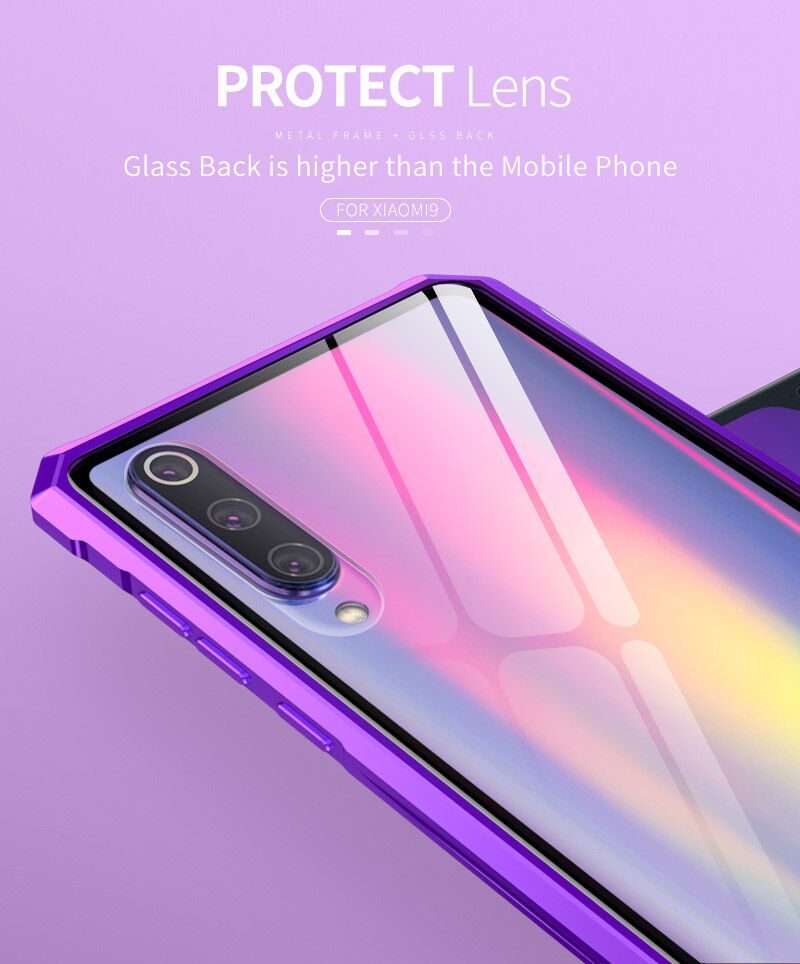 Tok fém kerettel és edzett üveggel Xiaomi Mi 9 - kék