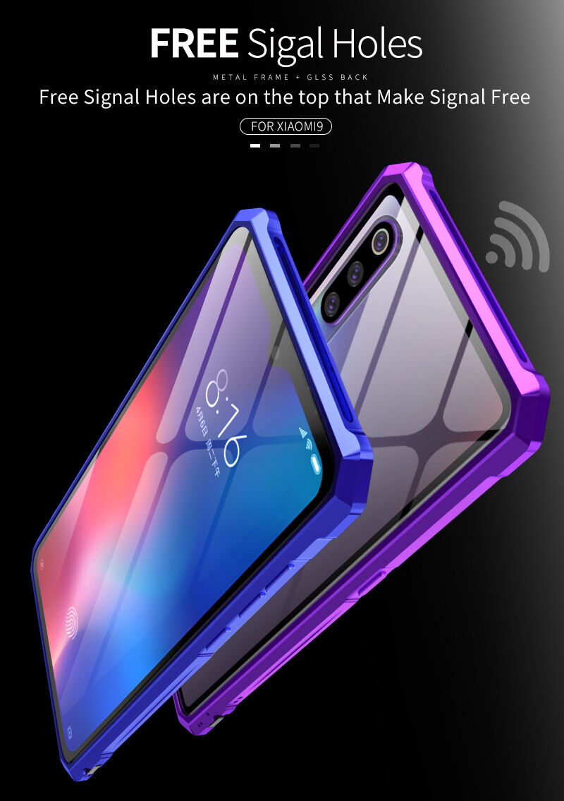 Tok fém kerettel és edzett üveggel Xiaomi Mi 9 - kék
