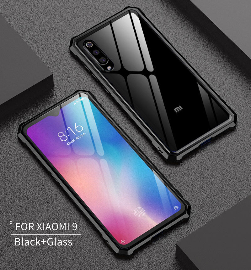 Tok fém kerettel és edzett üveggel Xiaomi Mi 9 - kék