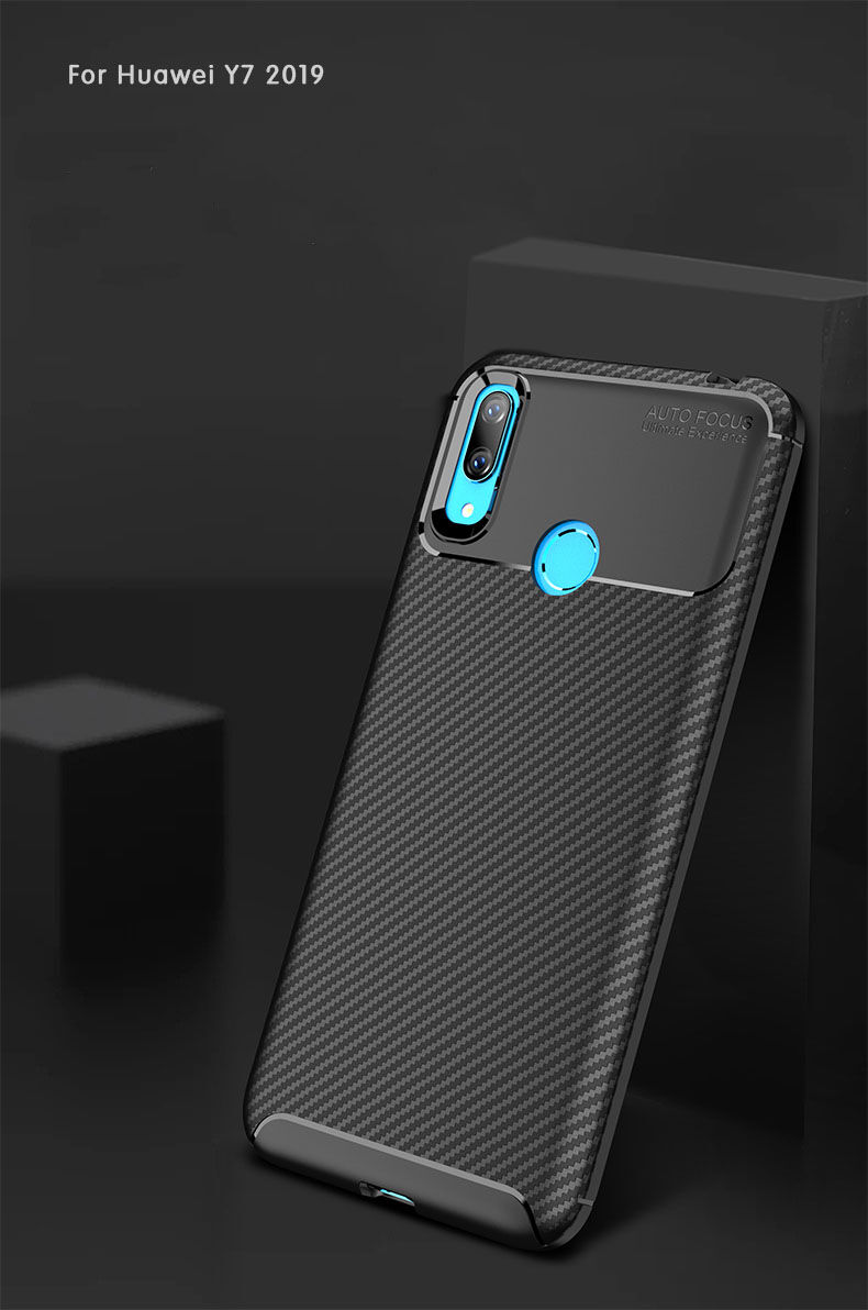 Műanyag tok karbon textúrával Huawei Y7 (2019) - sötétkék