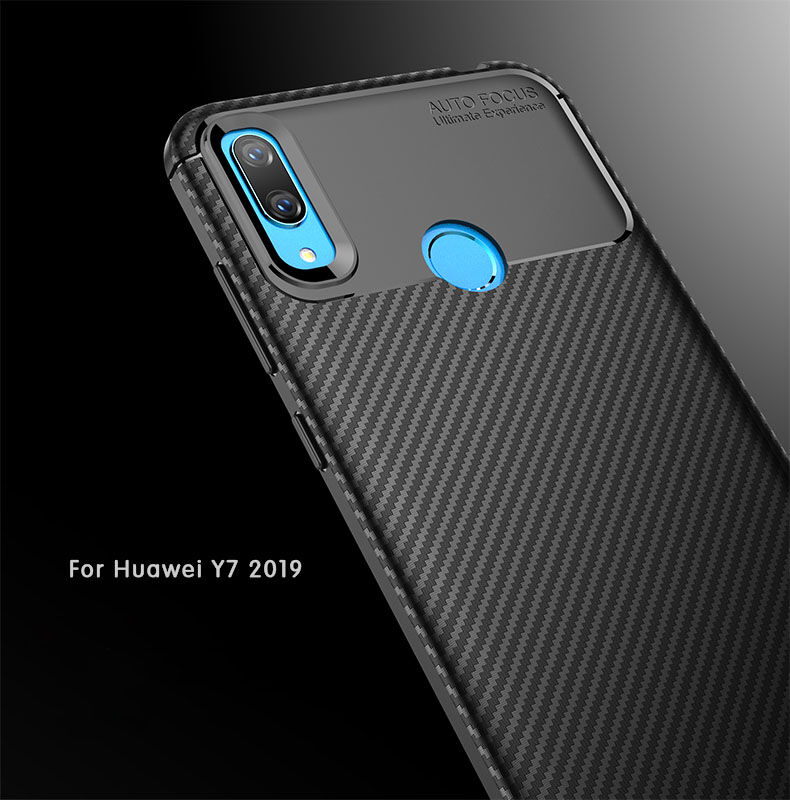 Műanyag tok karbon textúrával Huawei Y7 (2019) - sötétkék