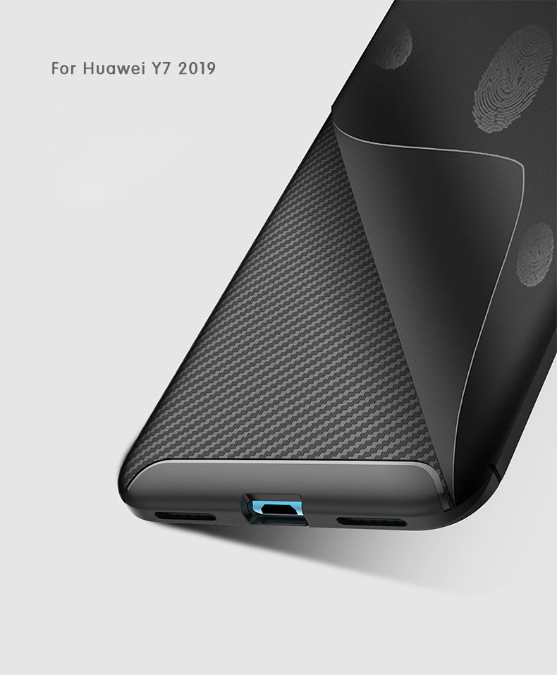 Műanyag tok karbon textúrával Huawei Y7 (2019) - sötétkék