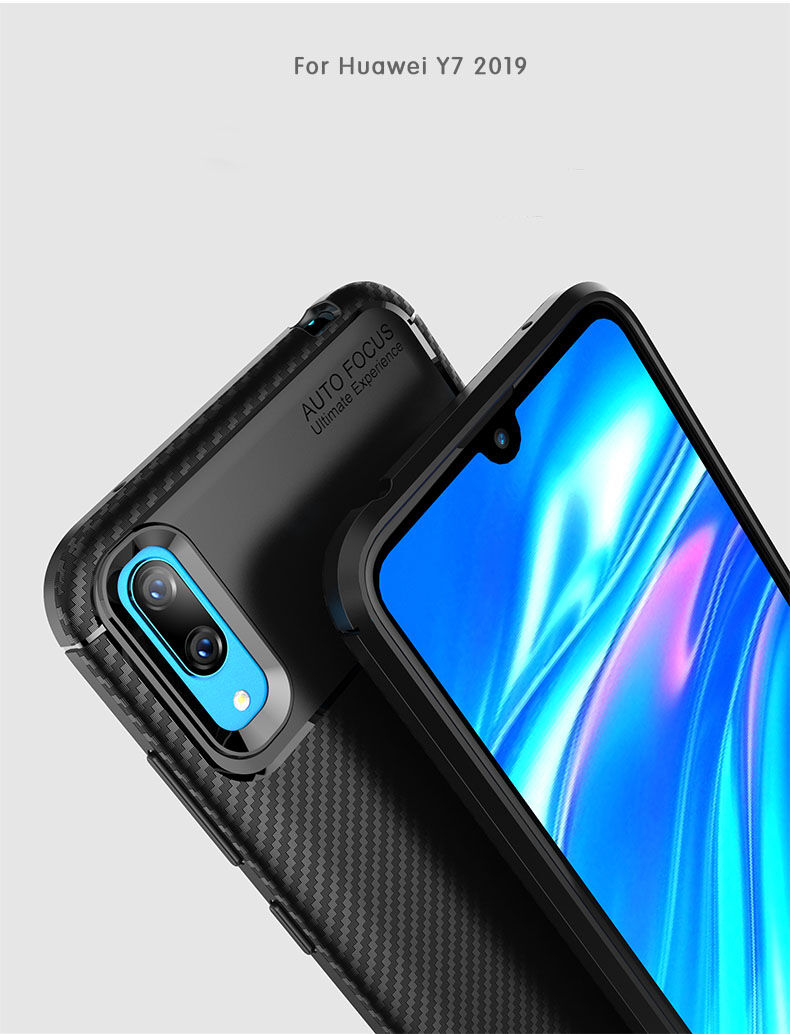 Műanyag tok karbon textúrával Huawei Y7 (2019) - sötétkék