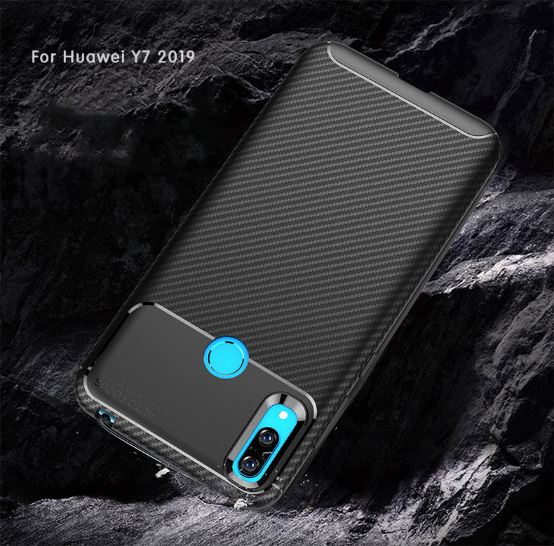 Műanyag tok karbon textúrával Huawei Y7 (2019) - sötétkék