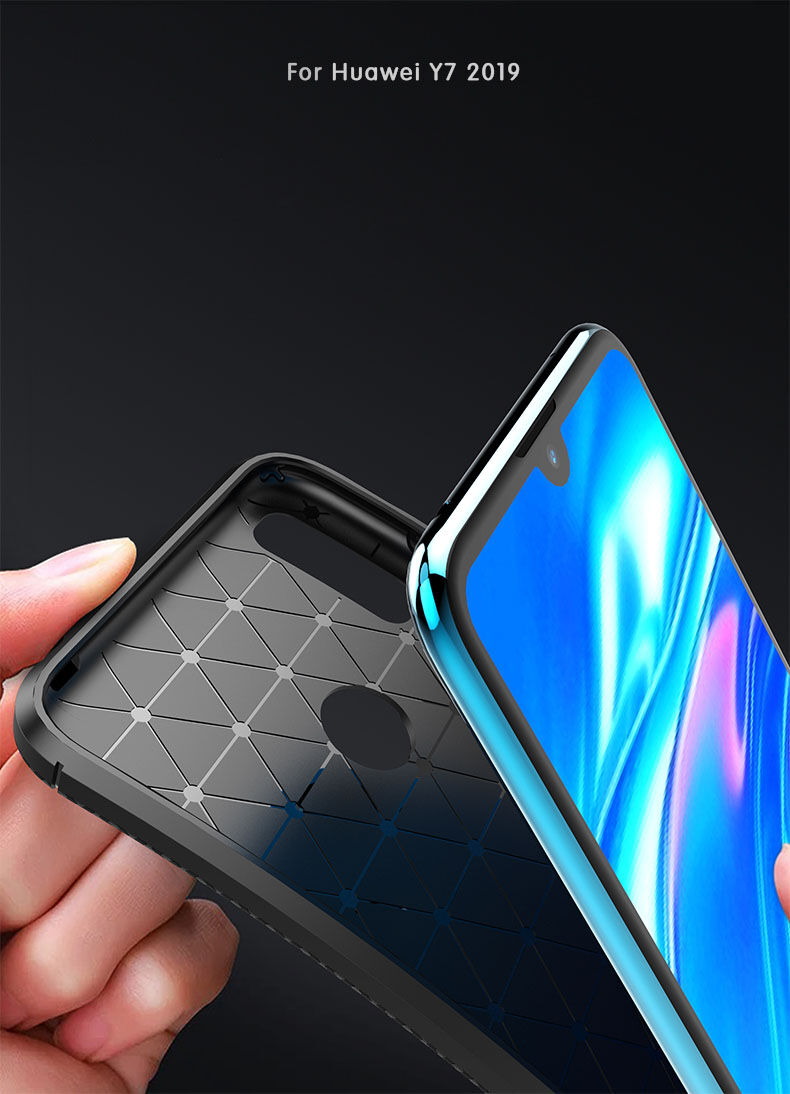 Műanyag tok karbon textúrával Huawei Y7 (2019) - sötétkék
