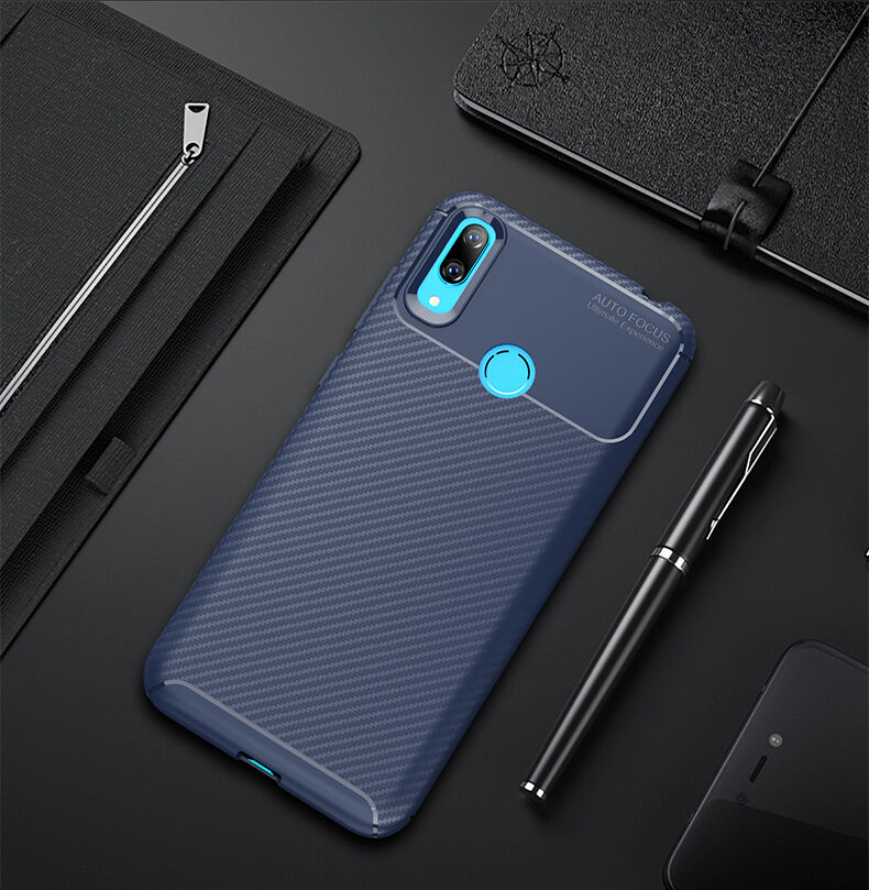 Műanyag tok karbon textúrával Huawei Y7 (2019) - sötétkék