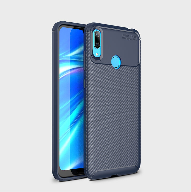 Műanyag tok karbon textúrával Huawei Y7 (2019) - sötétkék