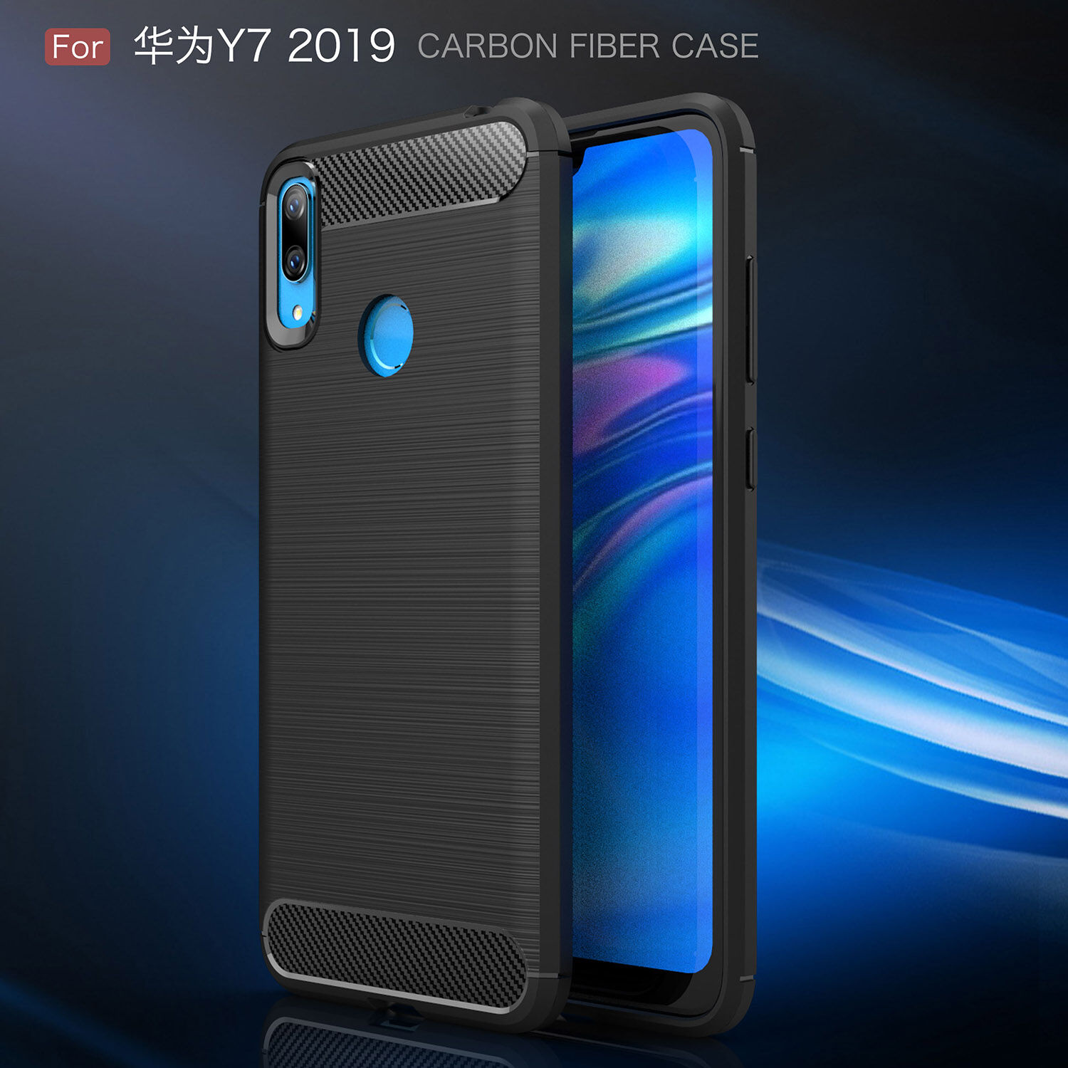 Műanyag tok csiszolt textúrával Huawei Y7 (2019) - sötétkék