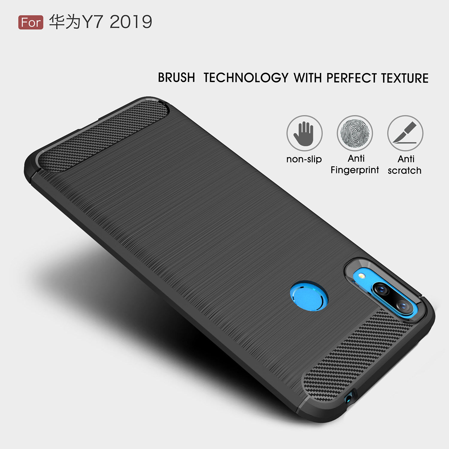 Műanyag tok csiszolt textúrával Huawei Y7 (2019) - sötétkék