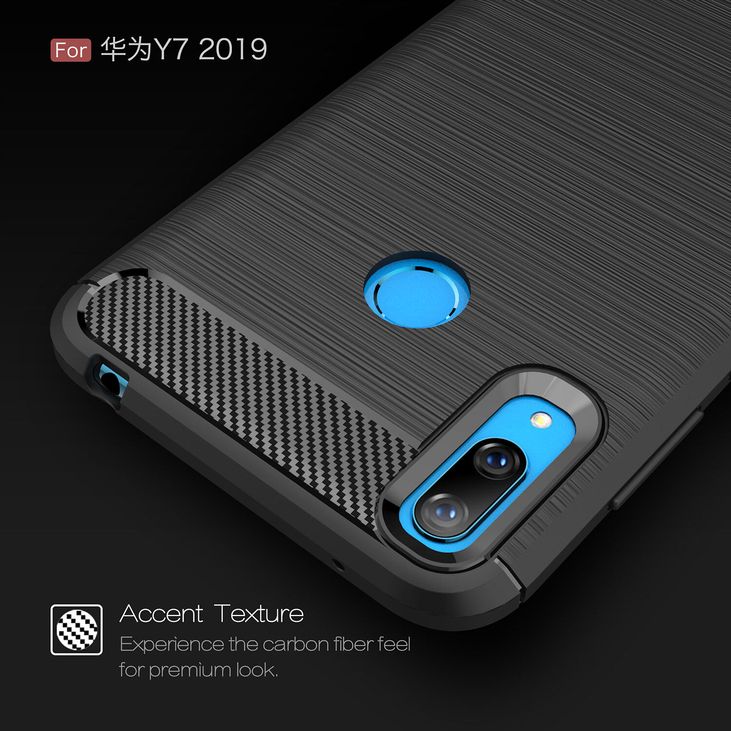 Műanyag tok csiszolt textúrával Huawei Y7 (2019) - sötétkék