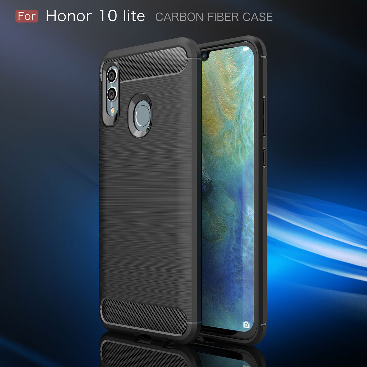 Tok csiszolt és karbon textúrával Huawei P Smart (2019) / Honor 10 Lite - sötétkék