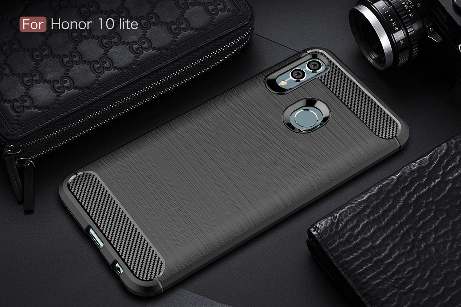 Tok csiszolt és karbon textúrával Huawei P Smart (2019) / Honor 10 Lite - sötétkék