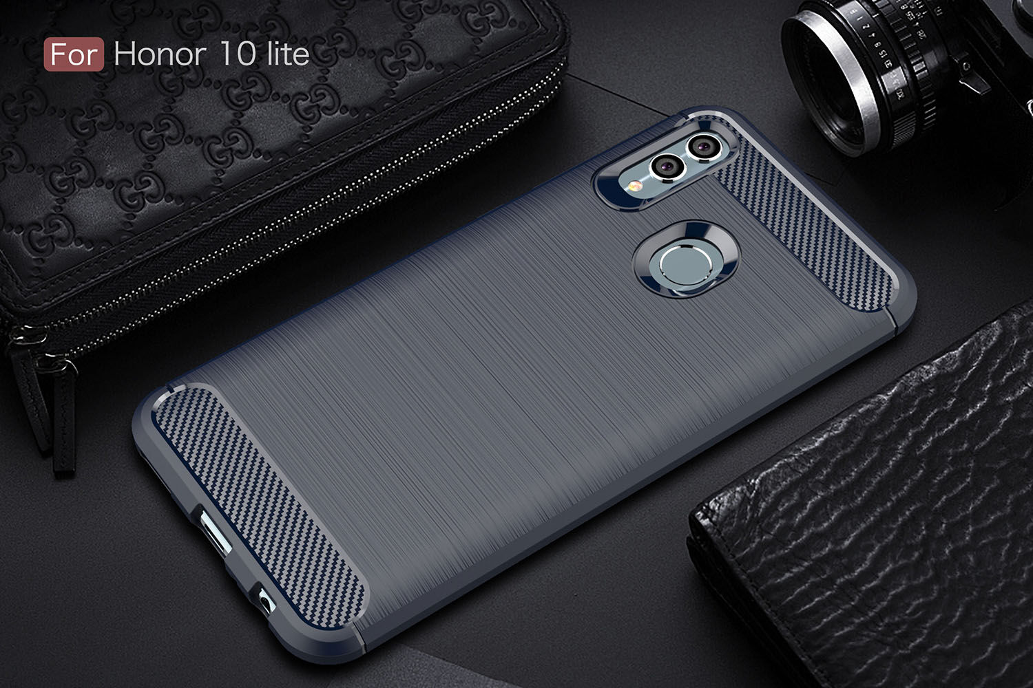 Tok csiszolt és karbon textúrával Huawei P Smart (2019) / Honor 10 Lite - sötétkék