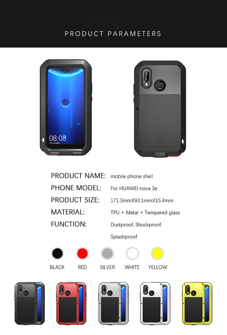Love Mei szuper tartós fém tok Huawei P20 Lite - fekete Love Mei szuper tartós fém tok Huawei P20 Lite - fekete