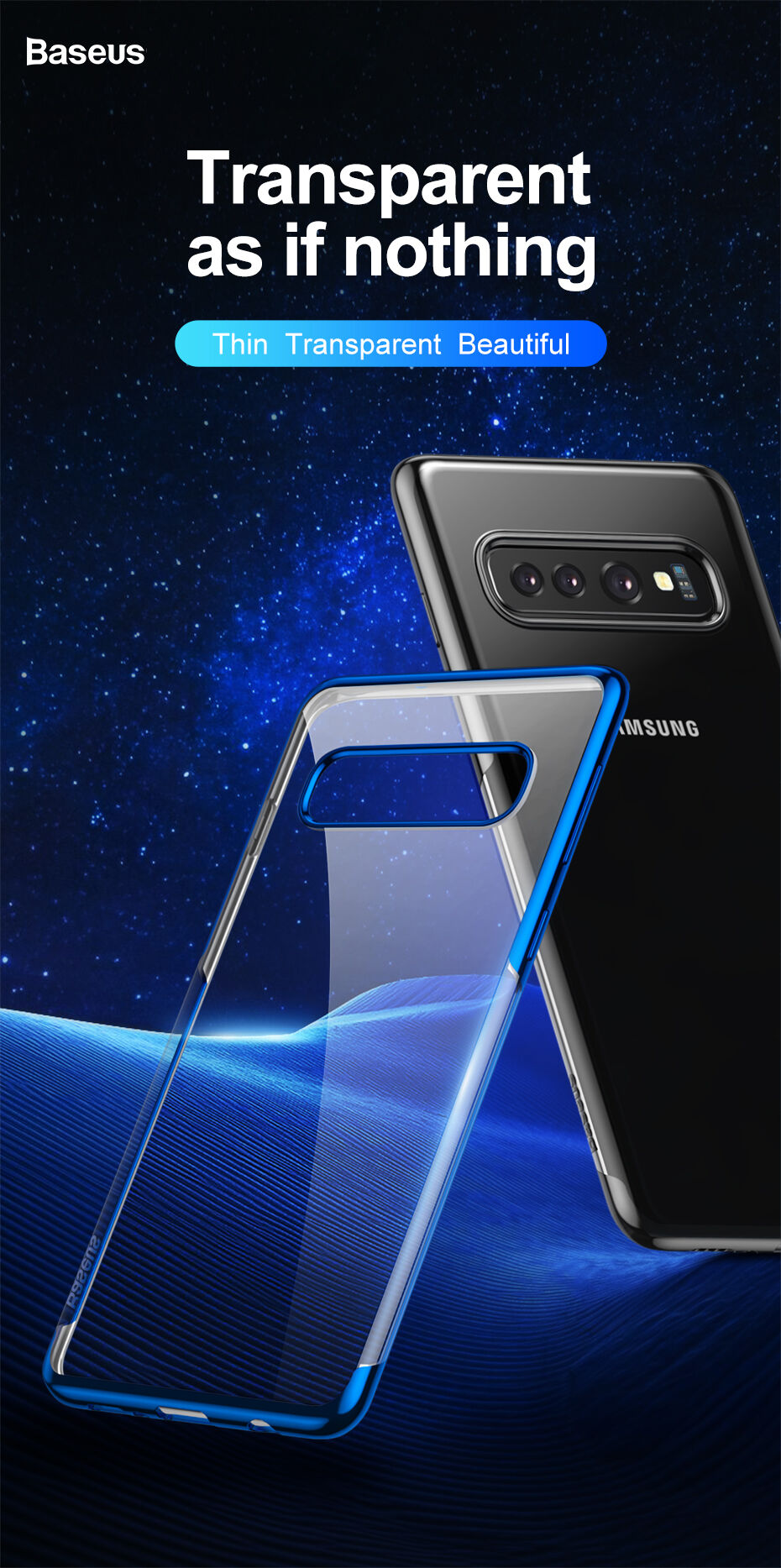 Baseus műanyag átlátszó tok kerettel Samsung Galaxy S10 Plus - kék