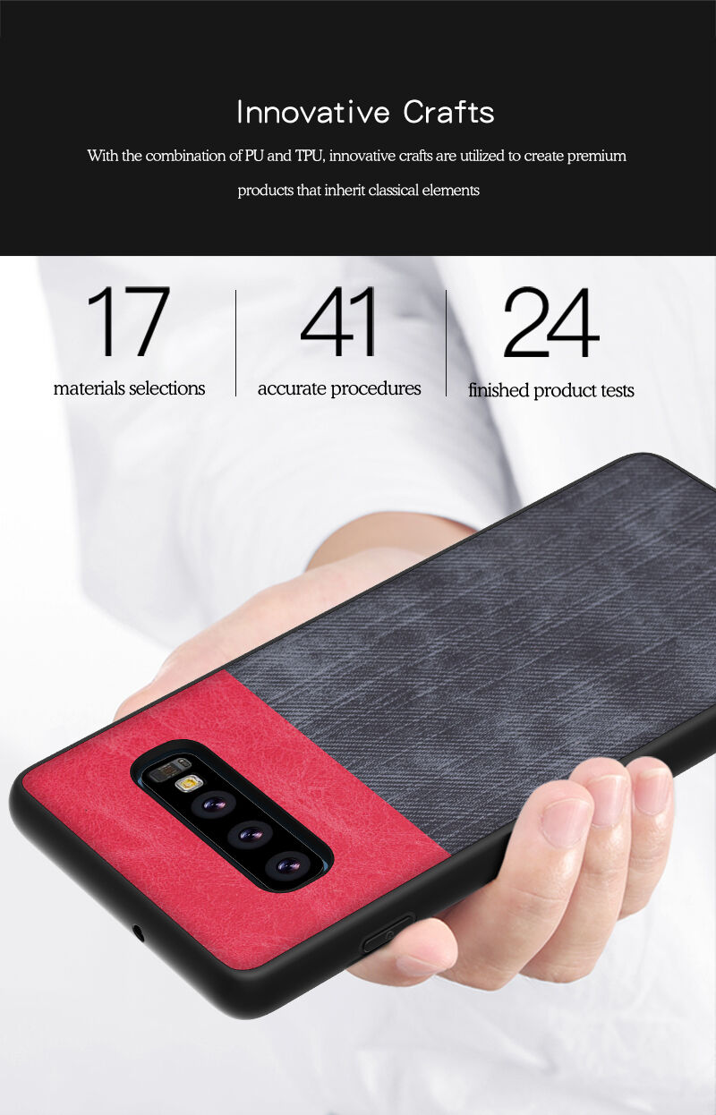 Védő műbőr tok farmer textúrával Samsung Galaxy S10 Plus - piros