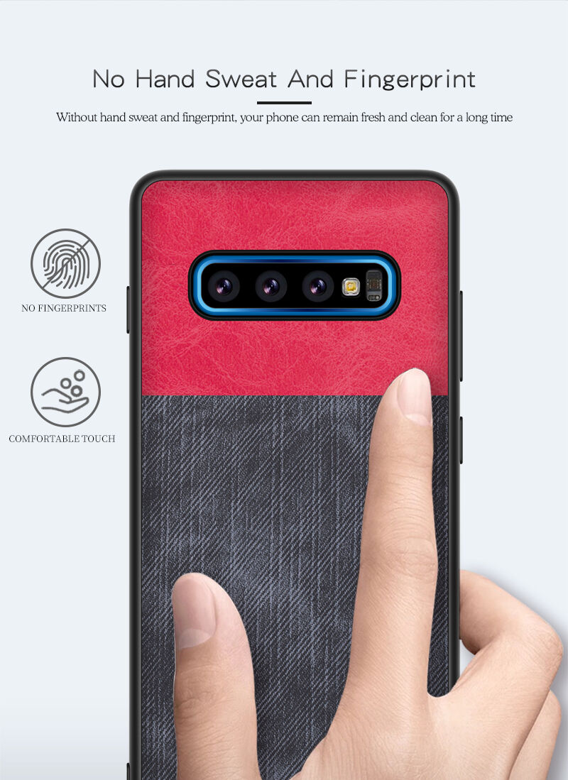 Védő műbőr tok farmer textúrával Samsung Galaxy S10 Plus - piros