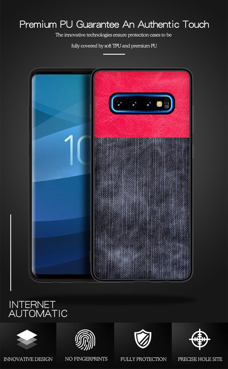 Védő műbőr tok farmer textúrával Samsung Galaxy S10 Plus - sötétkék