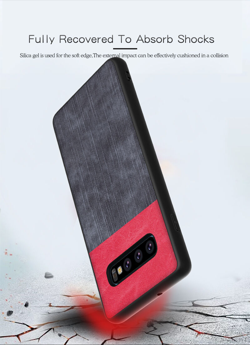 Védő műbőr tok farmer textúrával Samsung Galaxy S10 Plus - sötétkék