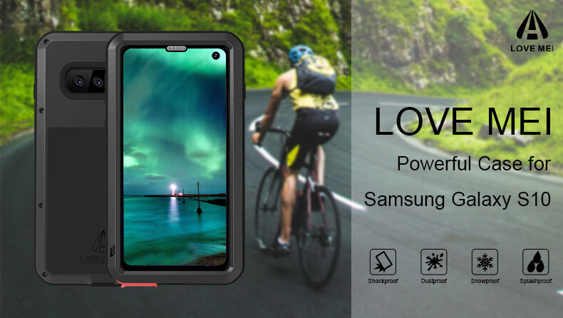 Love Mei szuper tartós fém tok Samsung Galaxy S10 - fekete