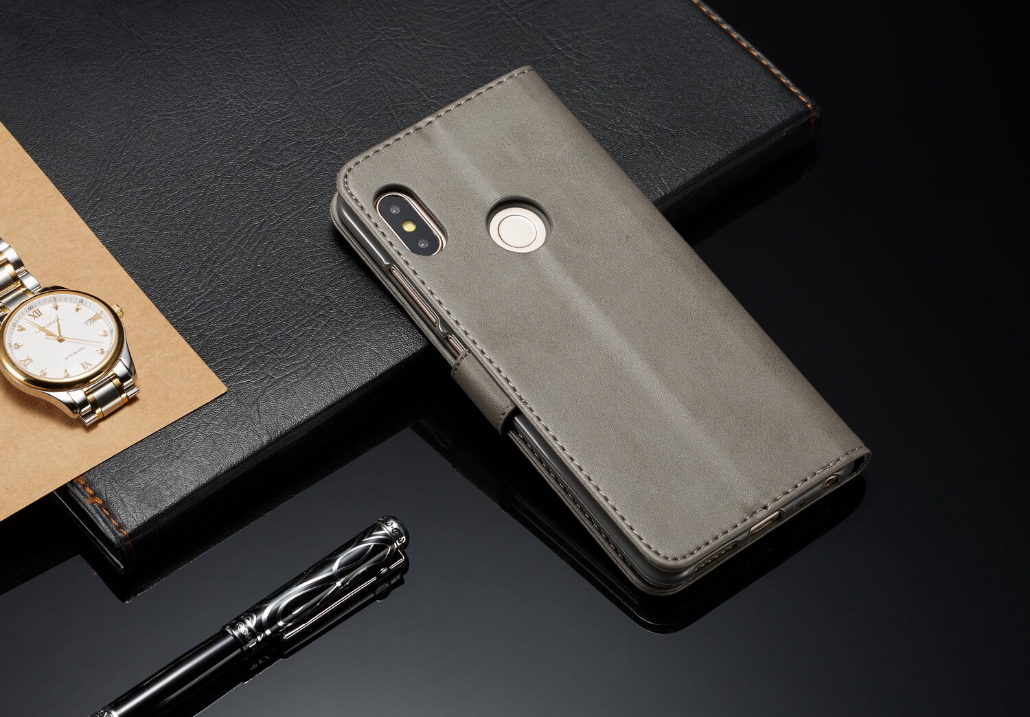 LC.imeeke pénztárcás bőr tok Xiaomi Redmi Note 6 - kávé szín