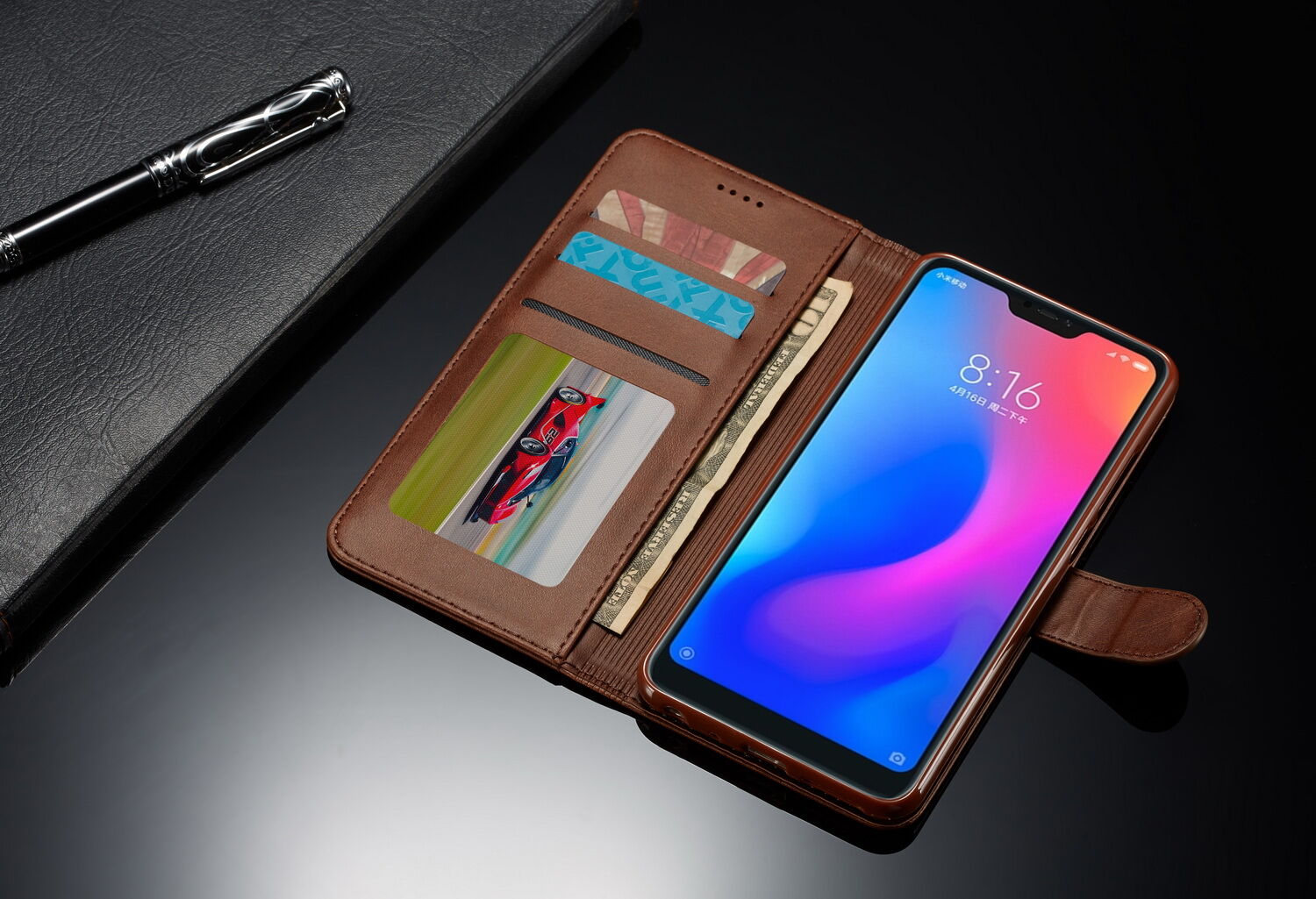 LC.imeeke pénztárcás bőr tok Xiaomi Redmi Note 6 - kávé szín