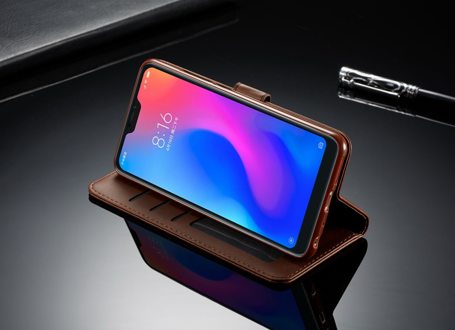 LC.imeeke pénztárcás bőr tok Xiaomi Redmi Note 6 - kávé szín
