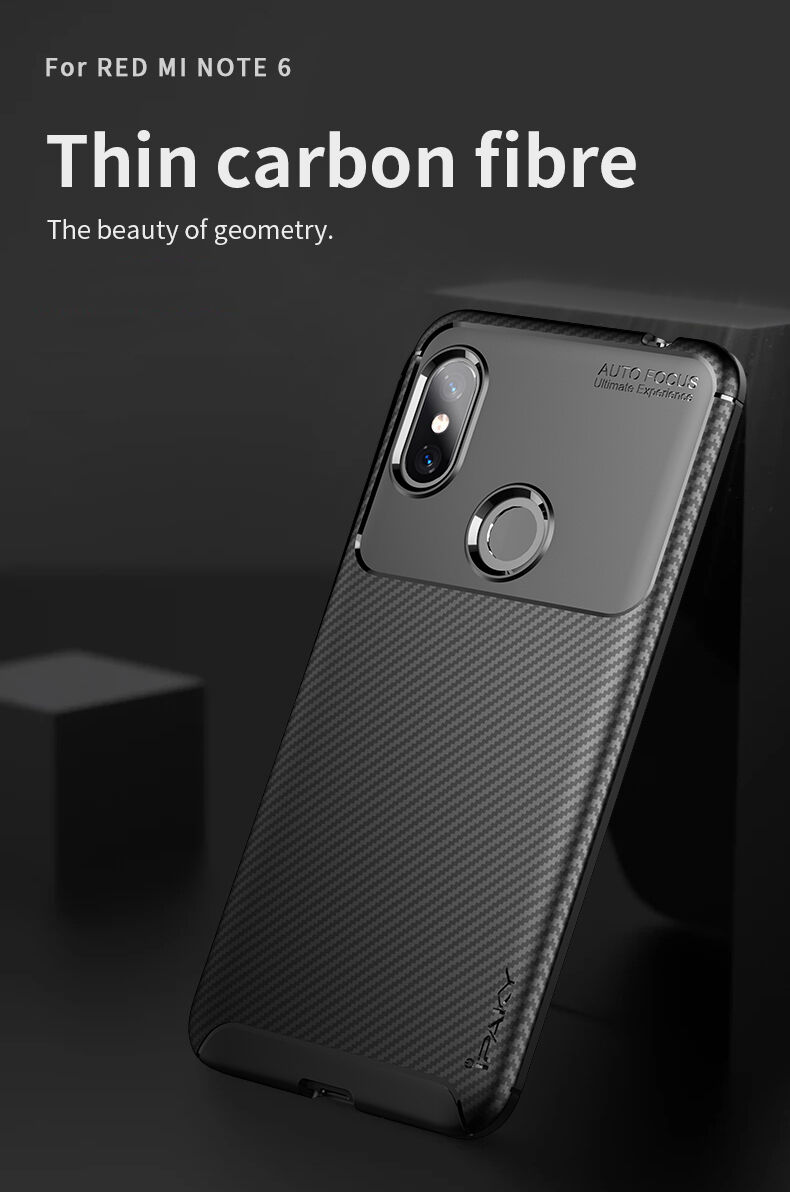 Ipaky puha védő tok karbon szál textúrával Xiaomi Redmi Note 6 - fekete