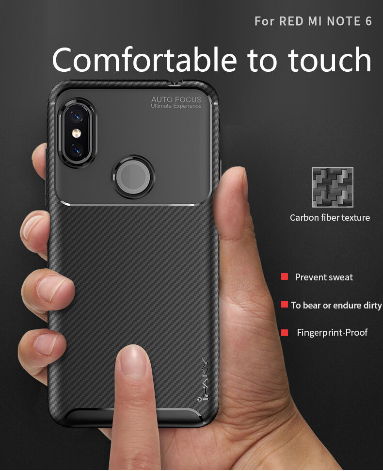 Ipaky puha védő tok karbon szál textúrával Xiaomi Redmi Note 6 - fekete