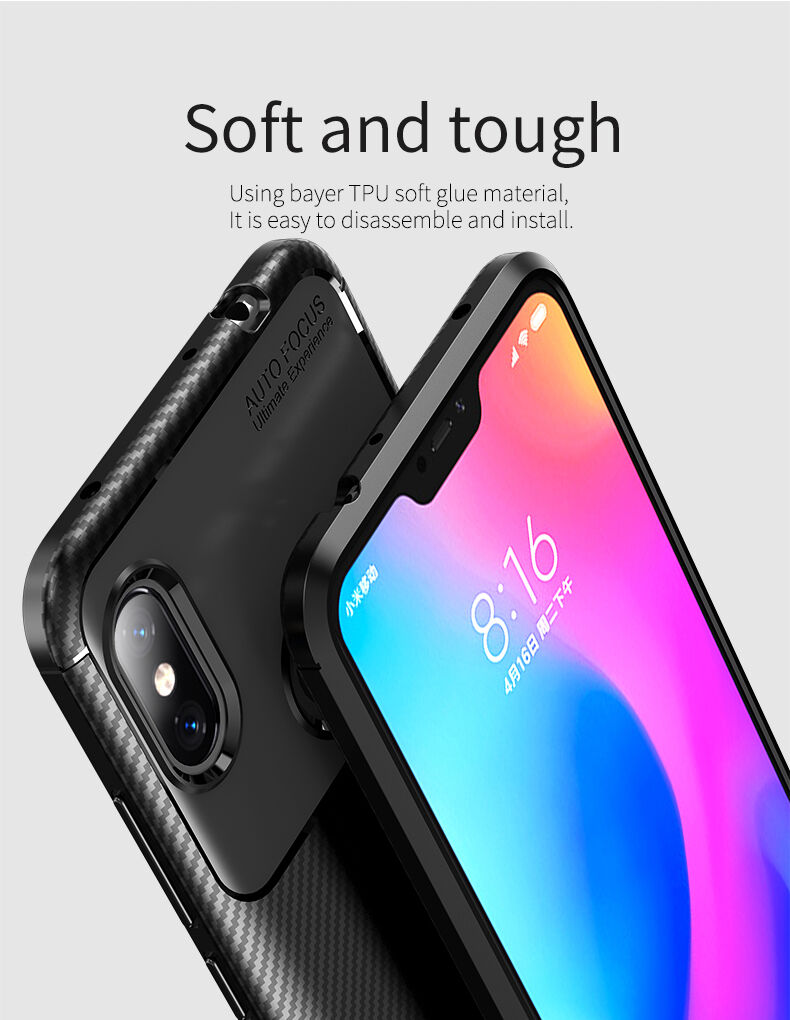 Ipaky puha védő tok karbon szál textúrával Xiaomi Redmi Note 6 - fekete