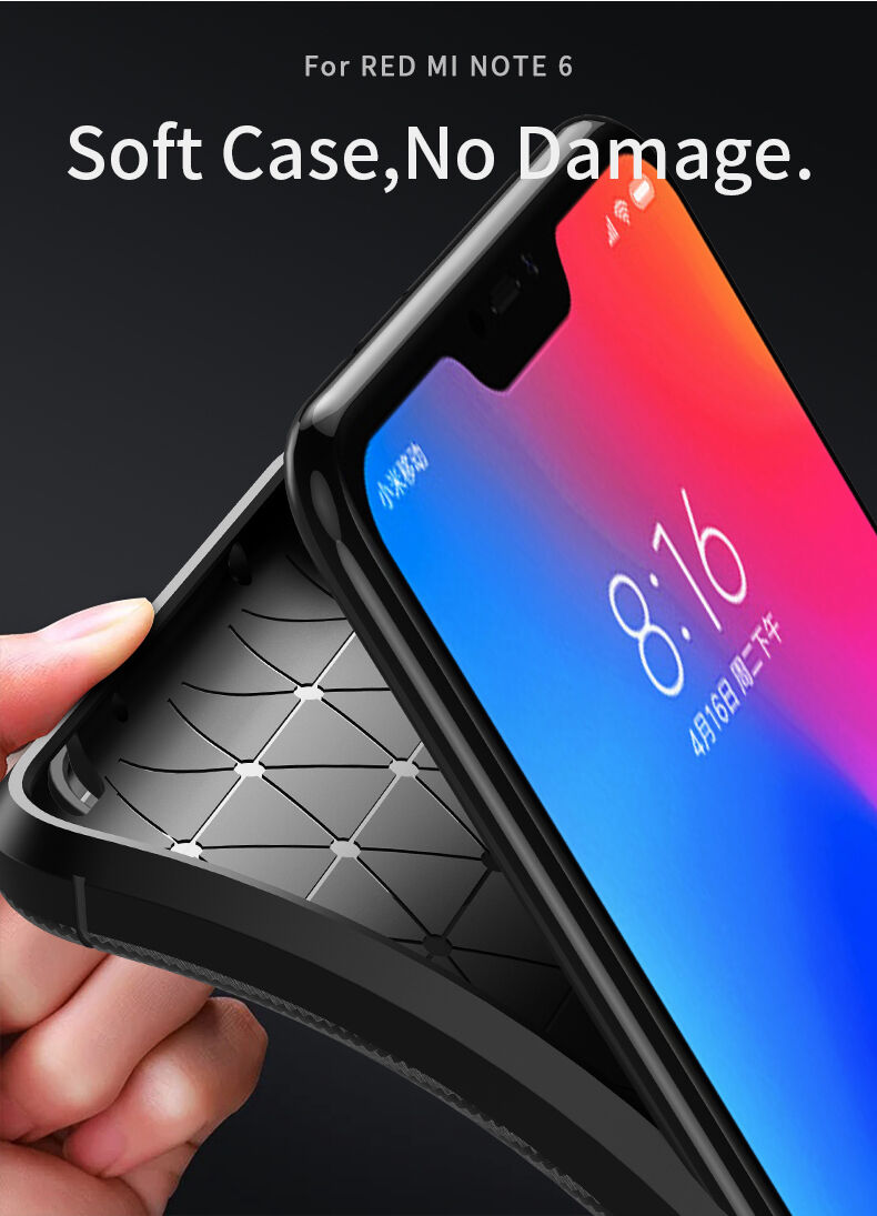 Ipaky puha védő tok karbon szál textúrával Xiaomi Redmi Note 6 - fekete