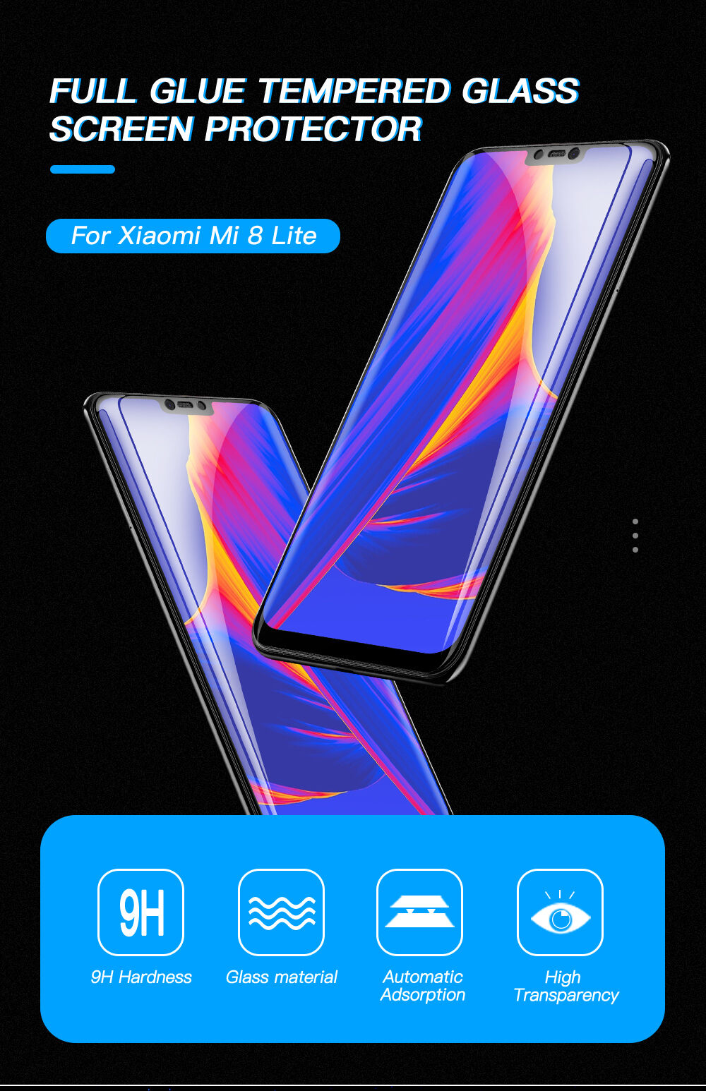 Amorus edzett 3D üveg Xiaomi Mi 8 Lite - fekete