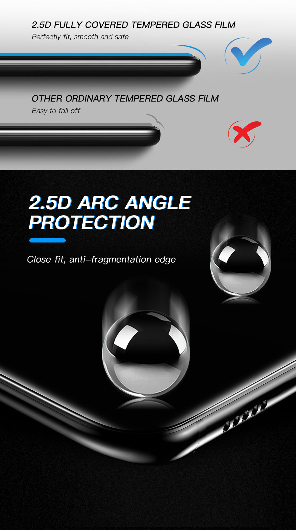 Amorus edzett 3D üveg Xiaomi Mi 8 Lite - fekete