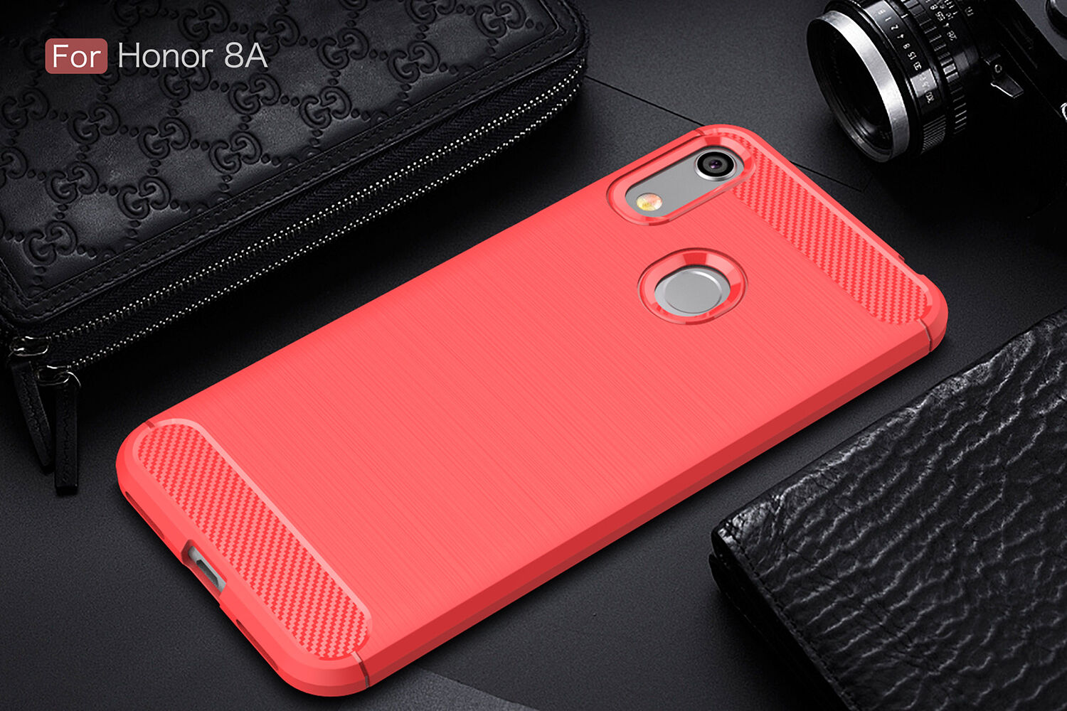 Tartós tok csiszolt textúrával Honor 8A - piros Tartós tok csiszolt textúrával Honor 8A - piros