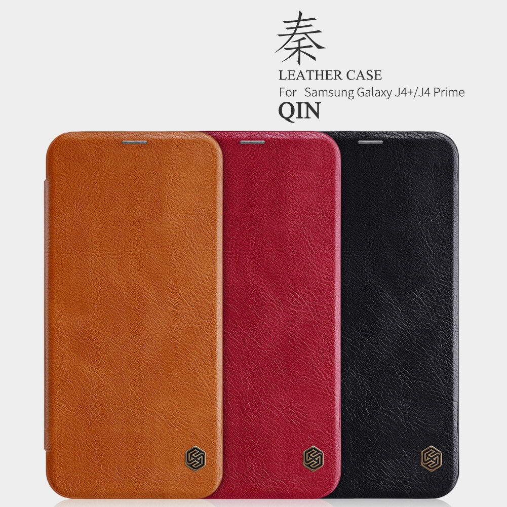 Nillkin Qin bőr flip cover tok Samsung Galaxy J4 Plus - fekete