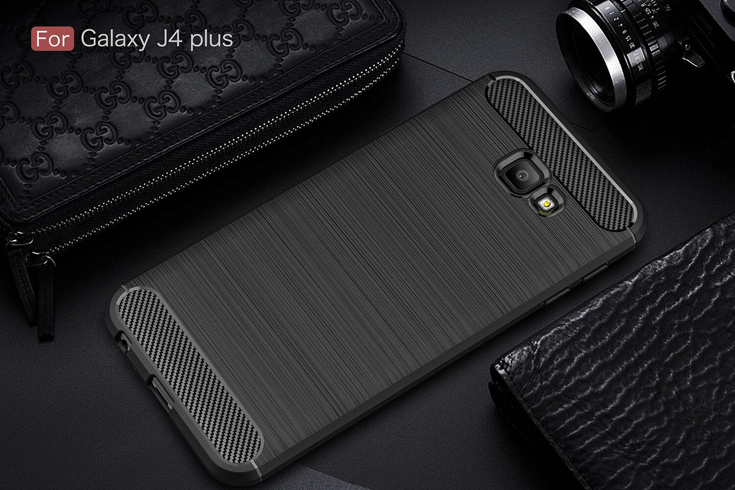 Műanyag tok csiszolt textúrával Samsung Galaxy J4 Plus - piros