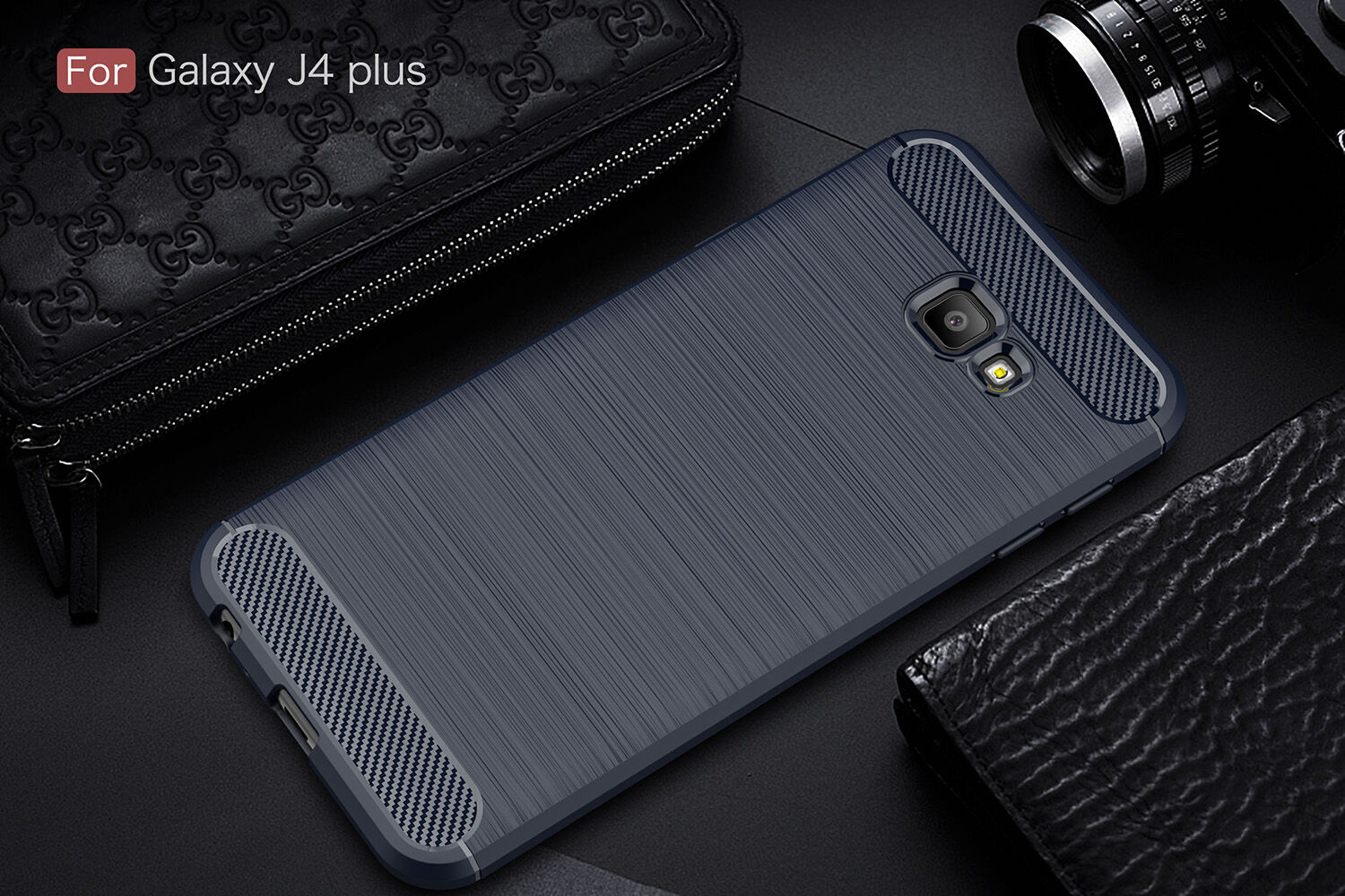 Műanyag tok csiszolt textúrával Samsung Galaxy J4 Plus - piros