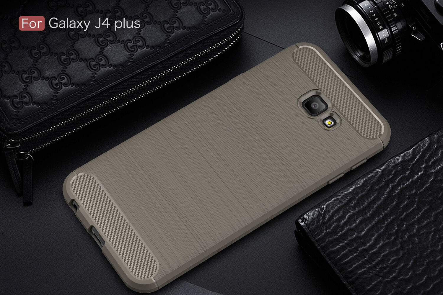 Műanyag tok csiszolt textúrával Samsung Galaxy J4 Plus - szürke
