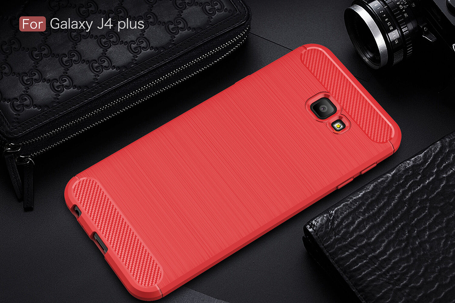 Műanyag tok csiszolt textúrával Samsung Galaxy J4 Plus - szürke