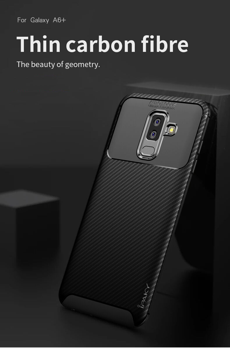 Ipaky műanyag tok karbon textúrával Samsung Galaxy A6 Plus (2018) - barna
